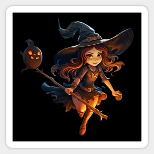 Halloween Witch On Broomstick Sticker